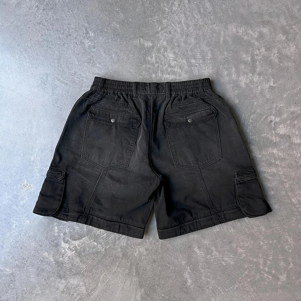 Factory New Arrival Vintage Washed Thick Cotton Black Work Pants Trousers Men Custom Wide Leg Convertible Cargo Pants