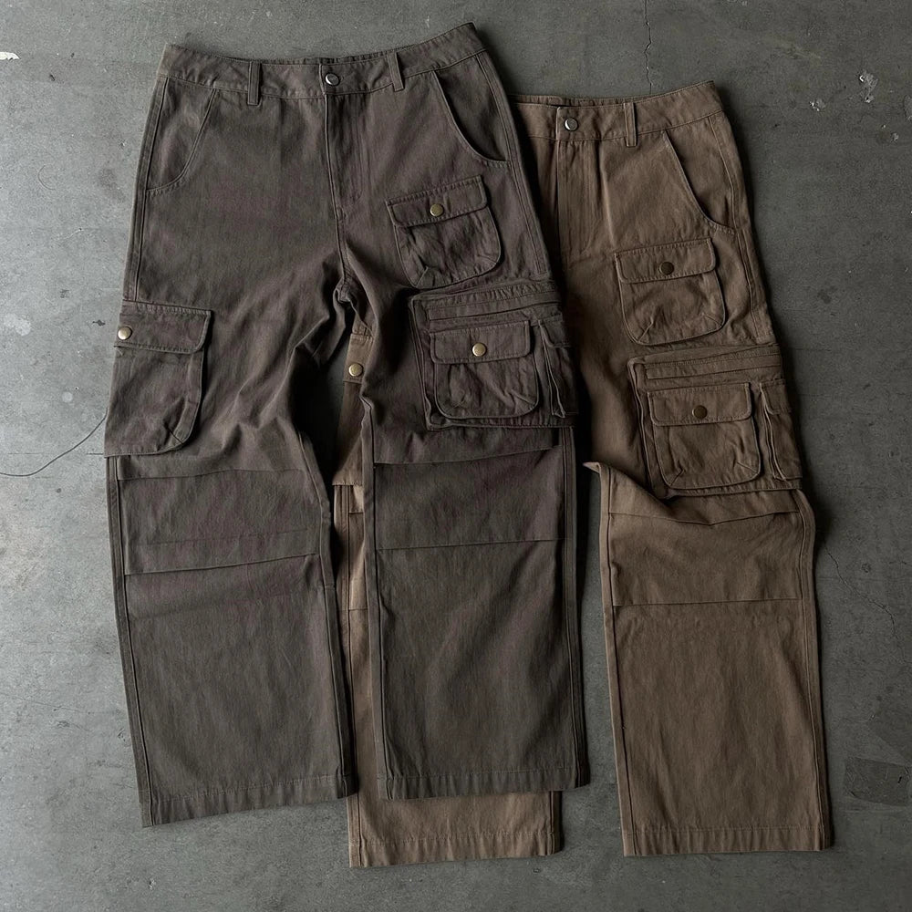 New Trend 100% Cotton Twill Pants Trousers Straight Leg Men Plain Black Outdoor Track Cargo Pants