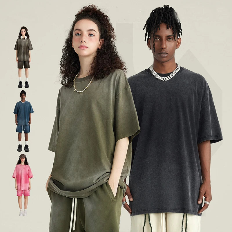 Wholesale Unisex 100% Cotton Street Wear Cotton T Shirt Custom 270 Gsm Acid Wash Drop Shoulder Oversized Blank T Shirts