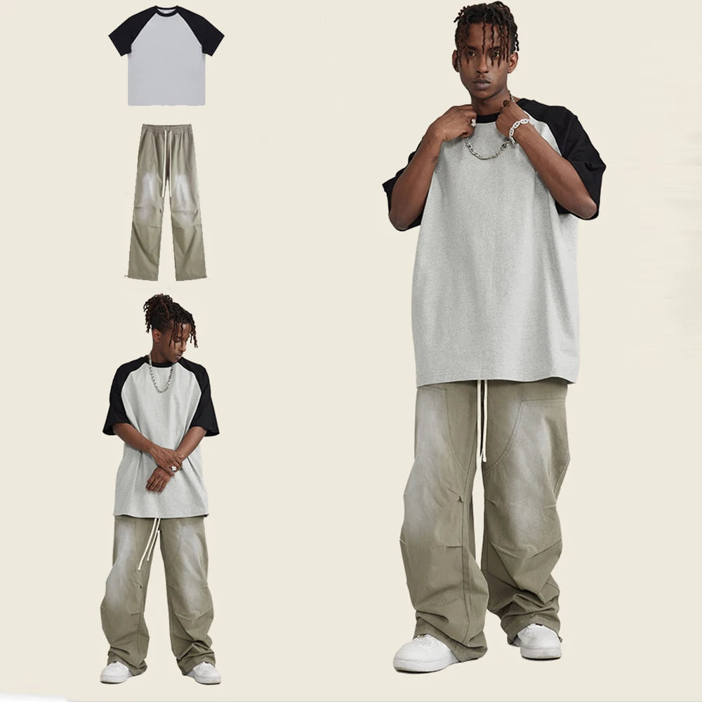 Winter Monkey Washed Gradient Woven Carpertner Outdoor Pants Oversized Wide Leg Men Sun Faded Thick Cotton Cargo Pants