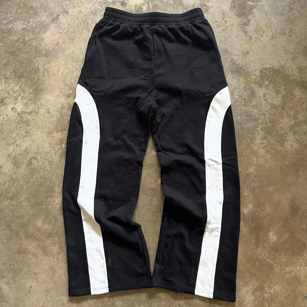 Color Block Track Sweat Pants Men Custom Straight Leg Heavyweight Cotton French Terry Sweatpants