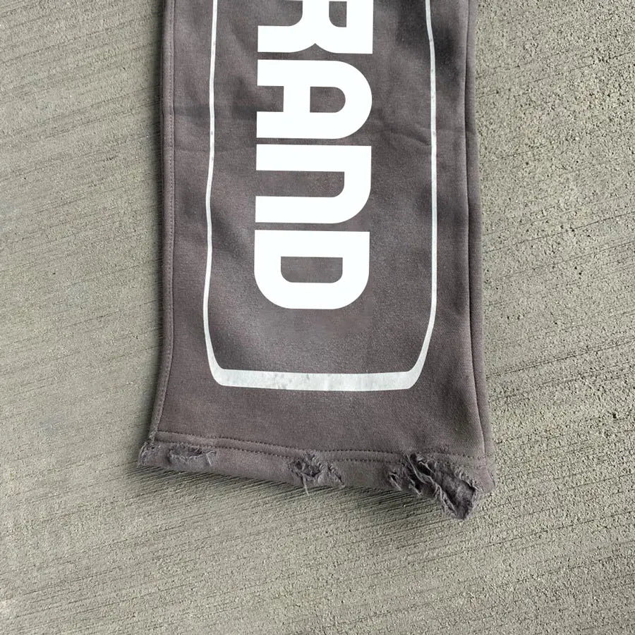 Huilin Custom Distressed Washed Heavyweight Cotton Sweatpants Herren Siebdruck-Logo Vintage Sun Faded Sweatpants mit doppelter Taille