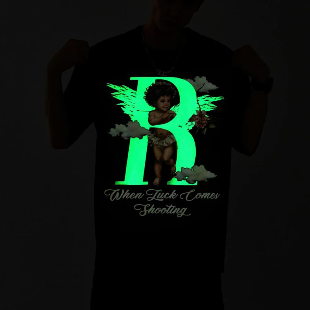 Summer Screen Print 200 Gsm Thick Cotton Oversized Unisex Tshirts Custom Luminous Printed Men Short Sleeve Boxy T Shirt