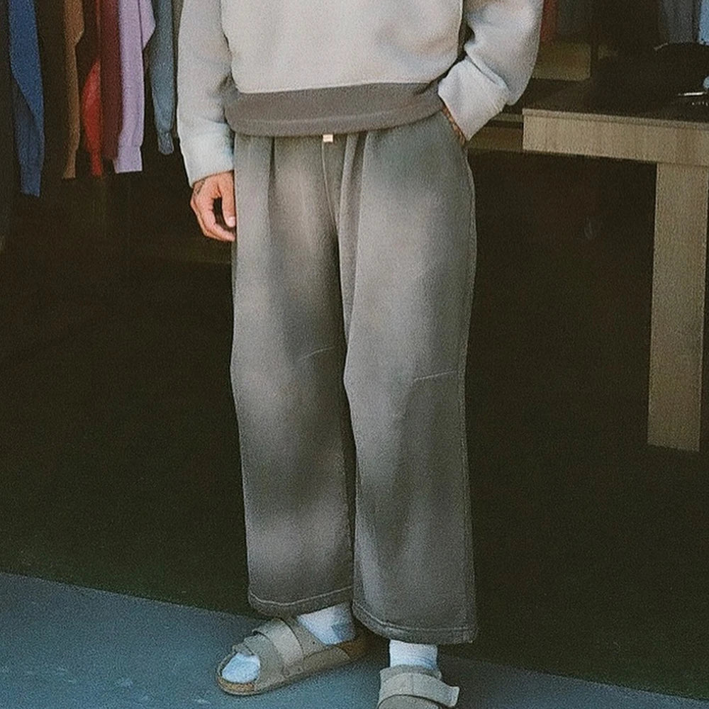 Factory Customized 100% Cotton Heavyweight Sweatpants Men Vintage Washed Sun Faded Wide Leg Sweatpants