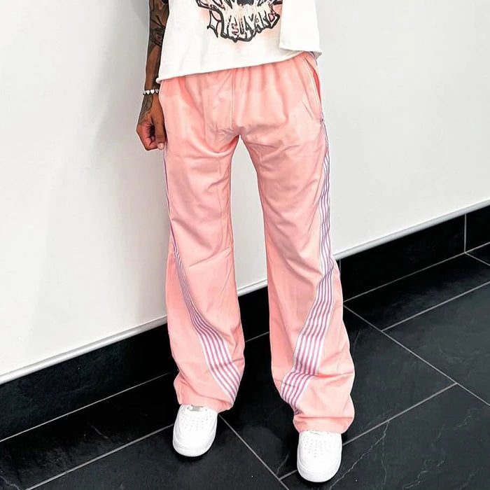 Factory New Design Straight Leg Sports Nylon Pants Men Custom Striped Design Relaxed Fit Track Pants