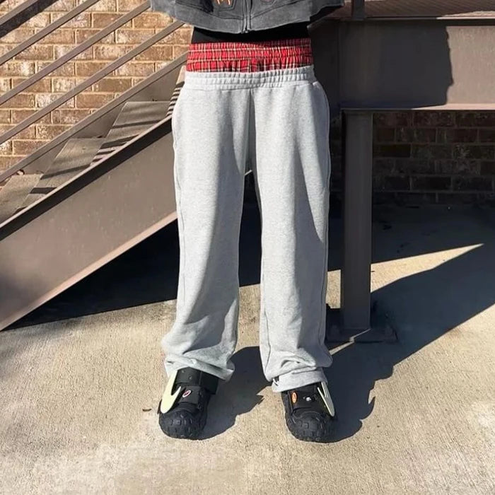 Loose Fit Wide Leg Baggy Sweatpants Men Custom Logo Print Extra Long Double Waist Sweatpants