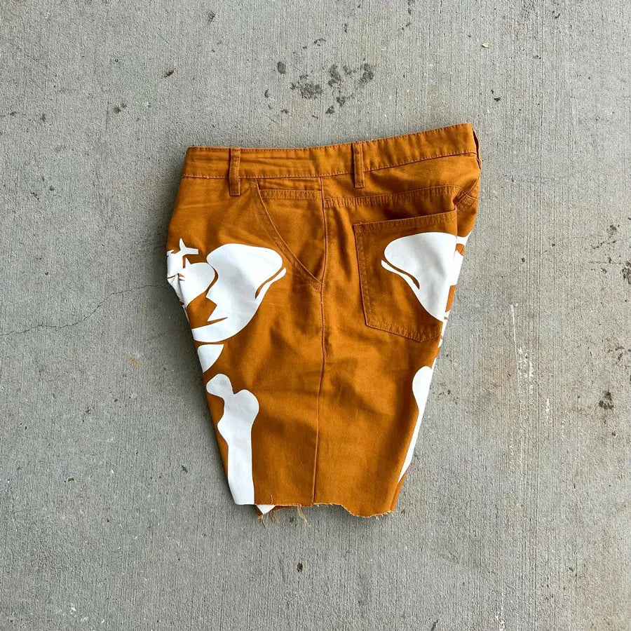 HL Hersteller Oem Zip Fly Twill Cargo Shorts Männer Custom Skeleton Graphic Print Raw Edge Saum Baumwollshorts