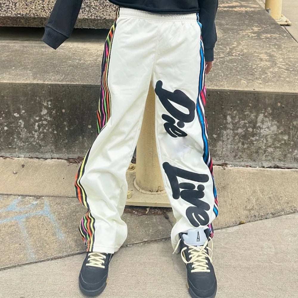 Factory Oem Odm Striped Trimmed Straight Leg Sweatpants Custom Logo Printing Men Wide Leg Track Pants