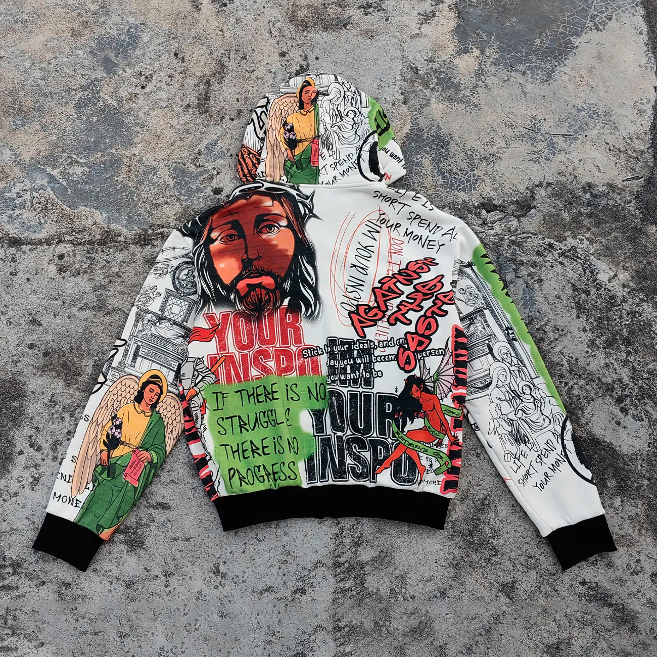 All Over Printed Unisex Streetwear Hoodies Heavyweight Cotton Men Custom logo Print Mens Vintage Graphic Hoodie