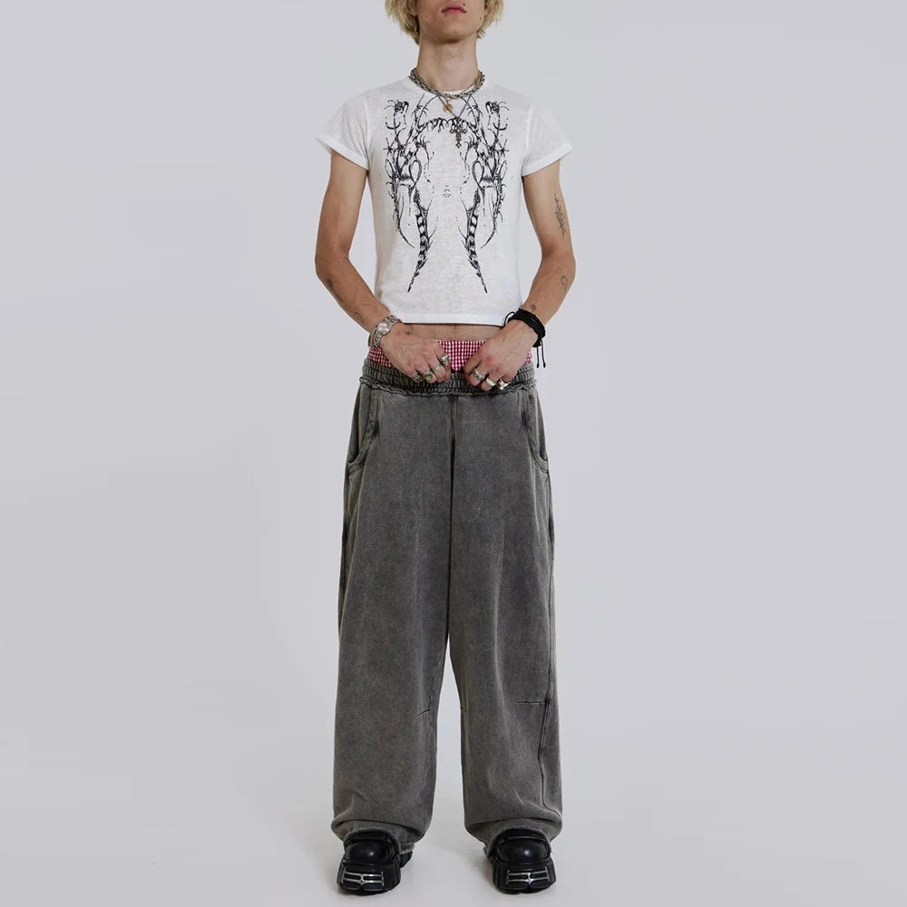 Huilin Factory Oem 100 % Baumwolle Unisex Übergroße Passform Weite Jogginghose Custom Vintage Acid Washed Herren Baggy Jogginghose mit Rohsaum