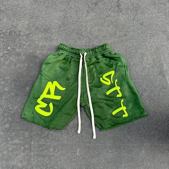 Factory Oem Heavy Weight Cotton Sweat Shorts Men Custom 3D Puff Printing Raw Hem Edge Shorts