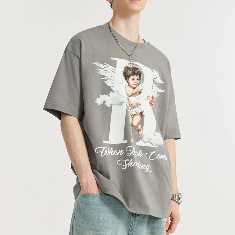 Summer Screen Print 200 Gsm Thick Cotton Oversized Unisex Tshirts Custom Luminous Printed Men Short Sleeve Boxy T Shirt