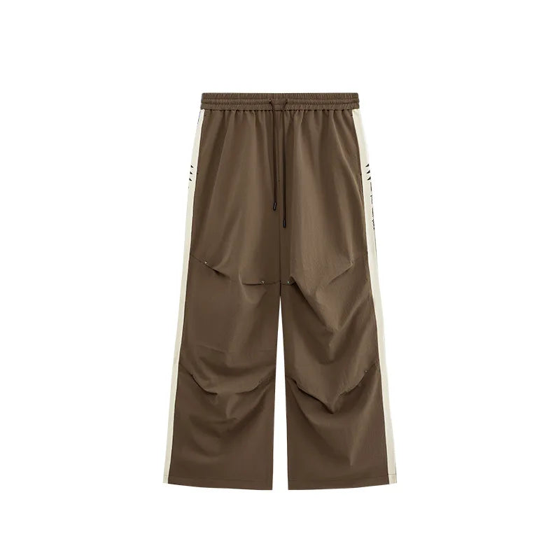 Oversized Fit Cargo Track Pants Men Custom Side Stripe Straight Wide Leg Baggy Parachute Pants