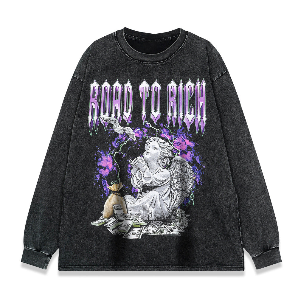 Huili clothing supplier wholesale high quality black acid wash can be customized printed T-shirt