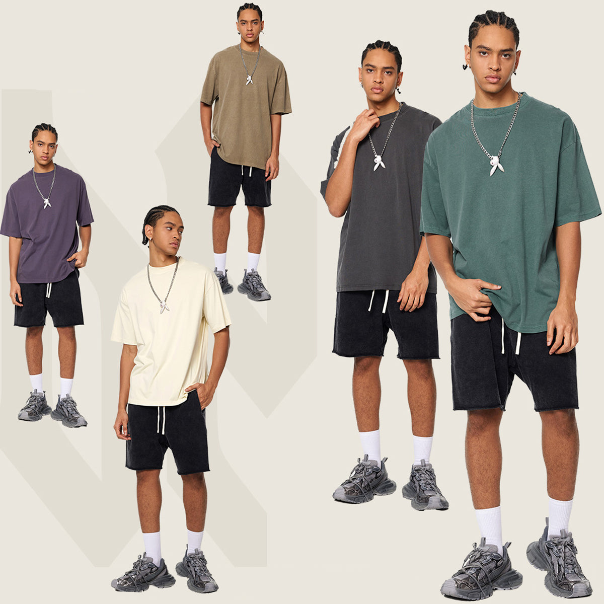 Solid color pure cotton men's short-sleeved blank shirt oversized short-sleeved T-shirt