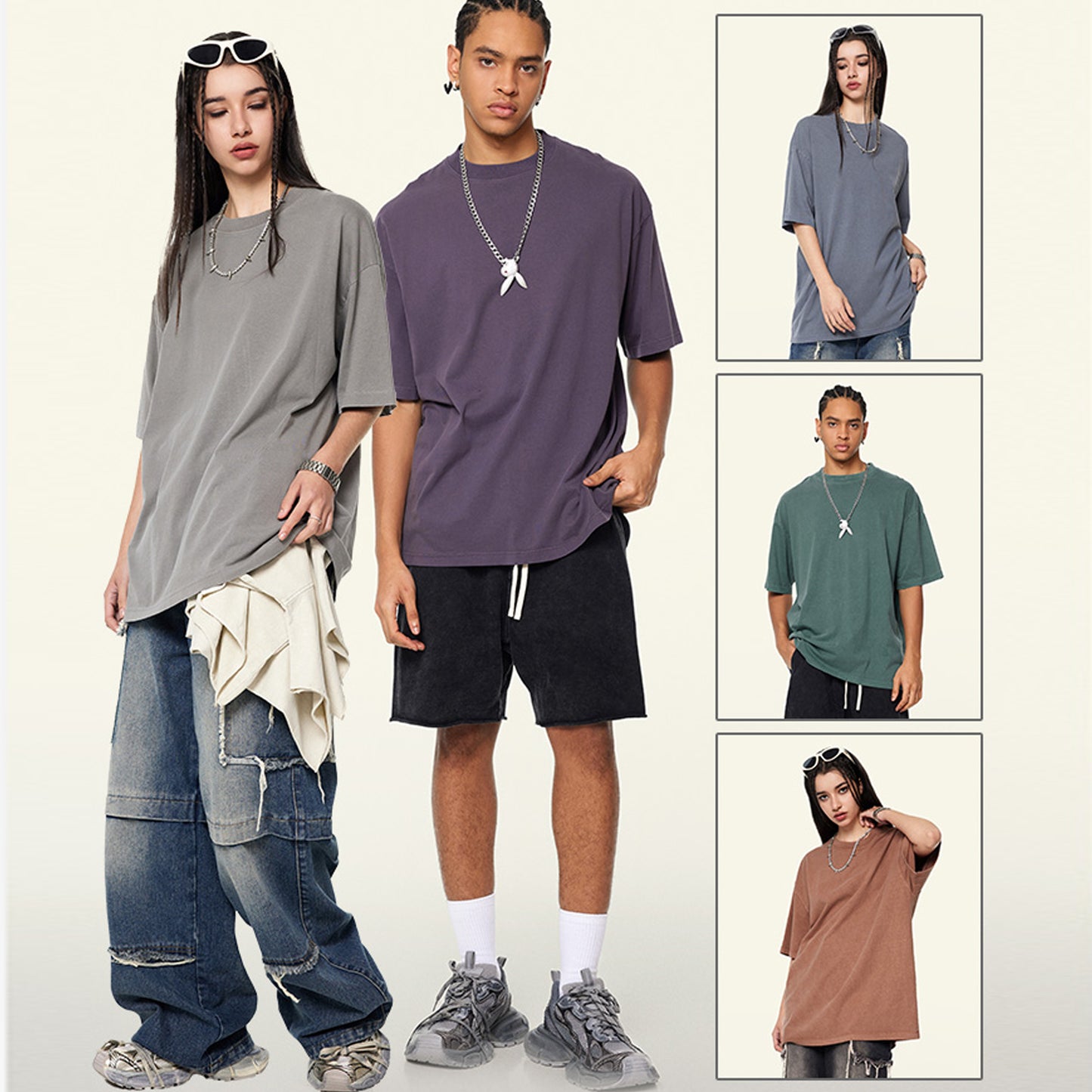 Solid color pure cotton men's short-sleeved blank shirt oversized short-sleeved T-shirt