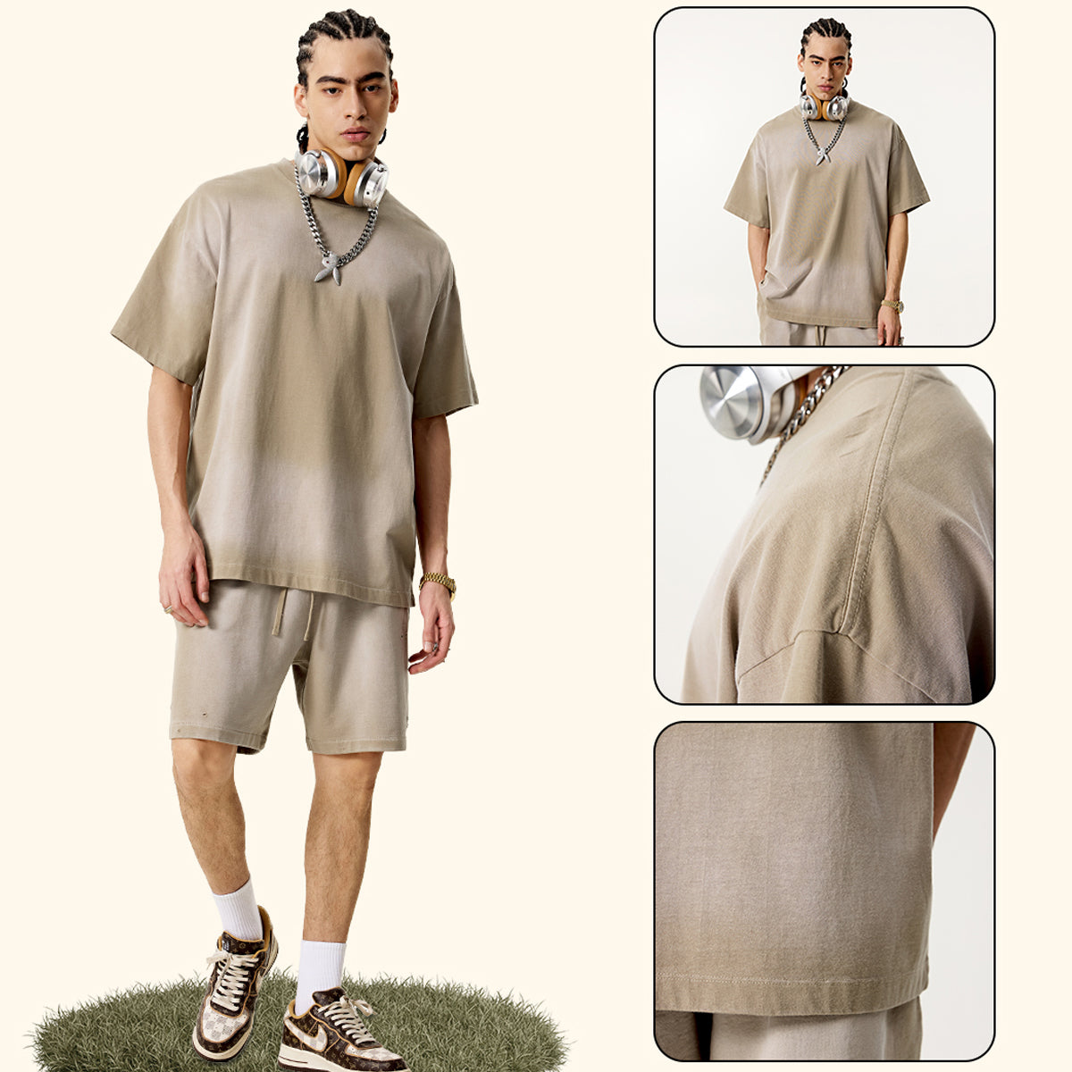 Hot sale sprayed monkey wash short-sleeved shirt for men pure cotton and old men's T-shirt