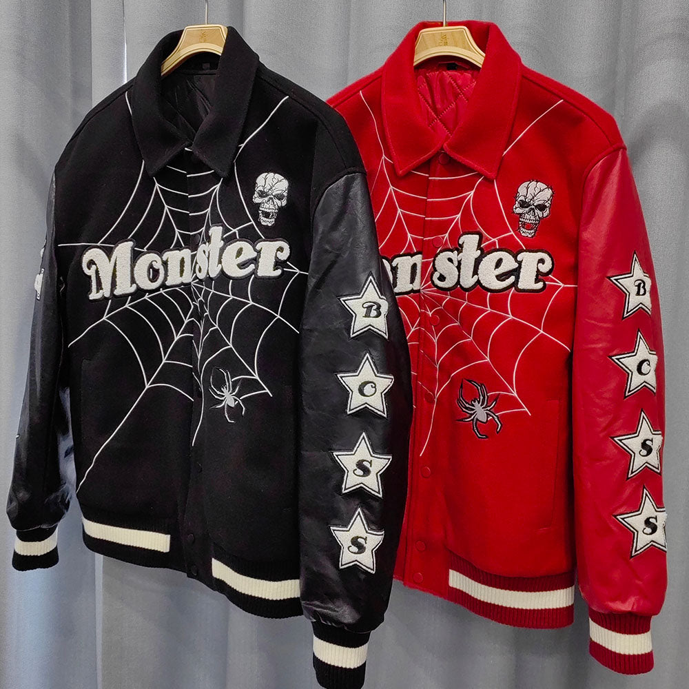 factory wholesale custom logo chenille embroidery letterman varsity jacket with leather sleeves