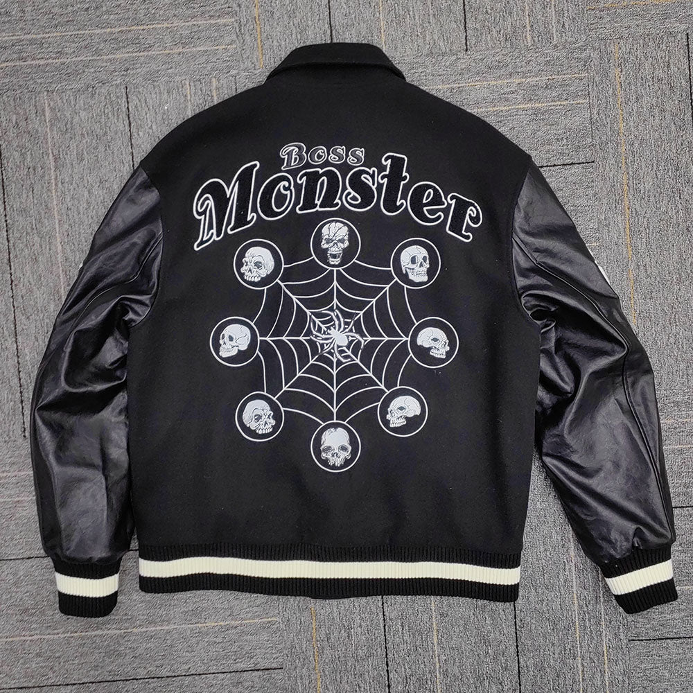 factory wholesale custom logo chenille embroidery letterman varsity jacket with leather sleeves