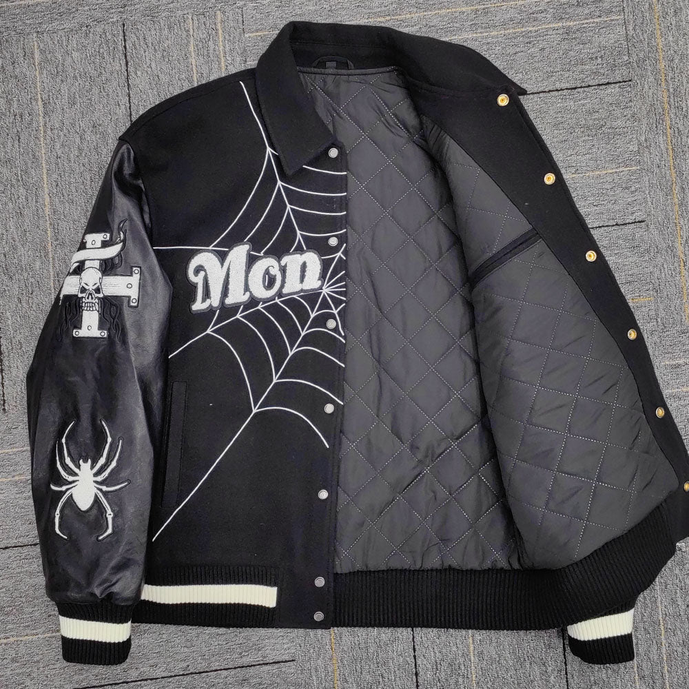 factory wholesale custom logo chenille embroidery letterman varsity jacket with leather sleeves