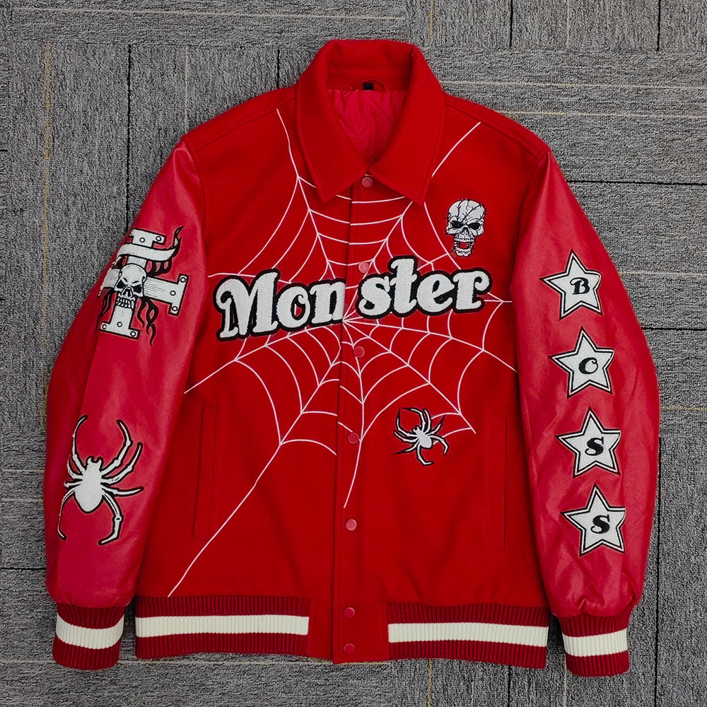 factory wholesale custom logo chenille embroidery letterman varsity jacket with leather sleeves