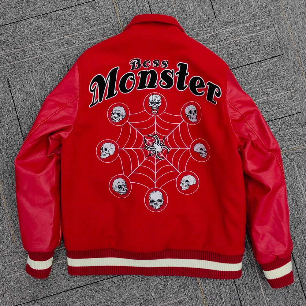 factory wholesale custom logo chenille embroidery letterman varsity jacket with leather sleeves
