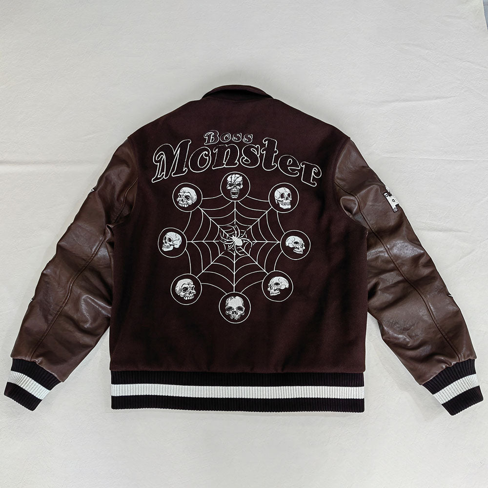 factory wholesale custom logo chenille embroidery letterman varsity jacket with leather sleeves