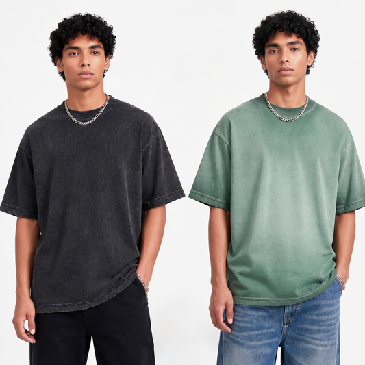 Vintage Washed Oversized T Shirt Men 250G Heavyweight Cotton Tee Loose Fit Streetwear Acid Wash Blank Tee Casual Summer Shirt