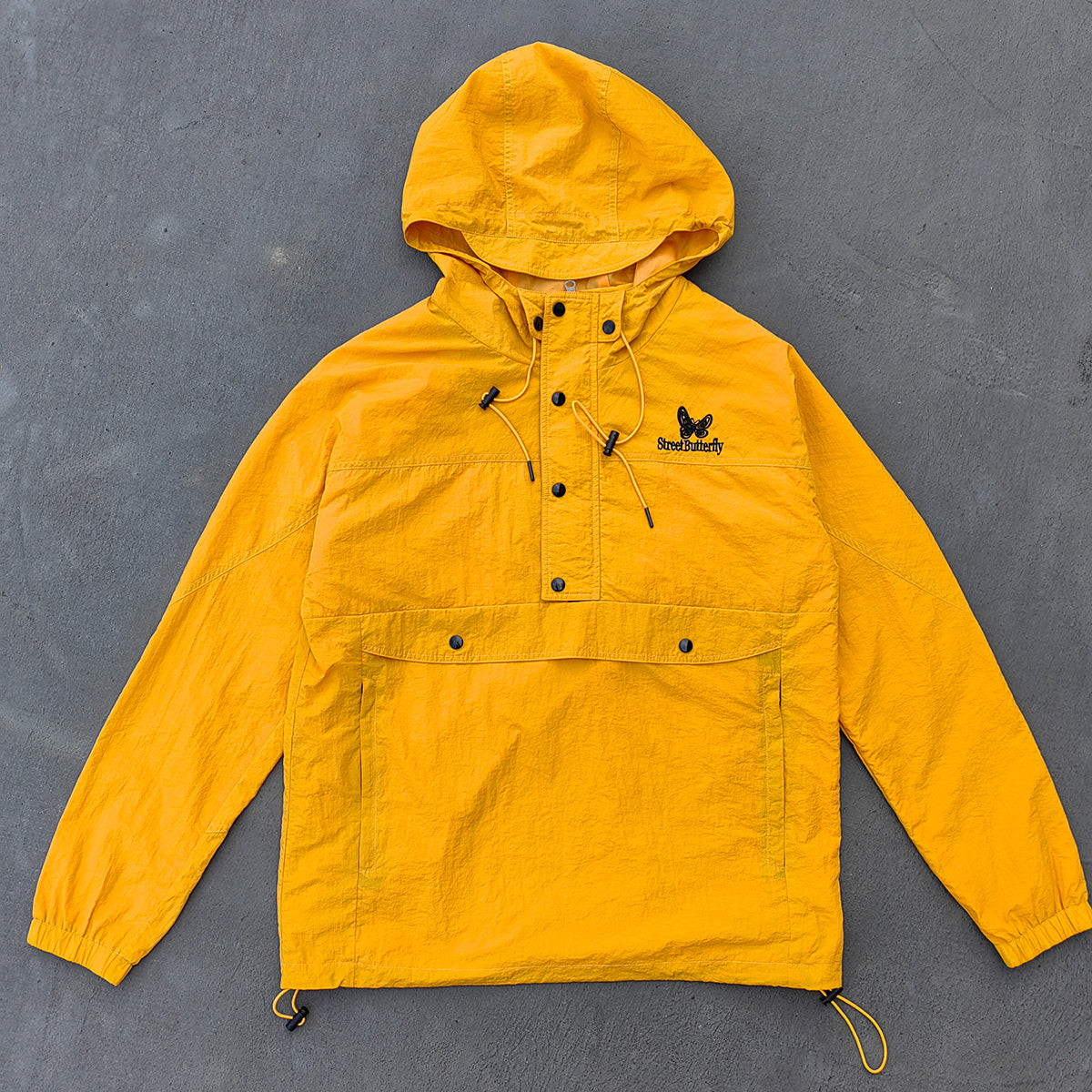 StreetButterfly Men’s Yellow Hooded Windbreaker with Button