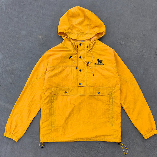 StreetButterfly Men’s Yellow Hooded Windbreaker with Button