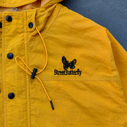StreetButterfly Men’s Yellow Hooded Windbreaker with Button