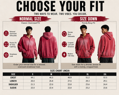 Vintage Washed Zip Up Hoodie Heavyweight 400G Oversized Faded Hoodie Y2K Streetwear Full Zip Jacket