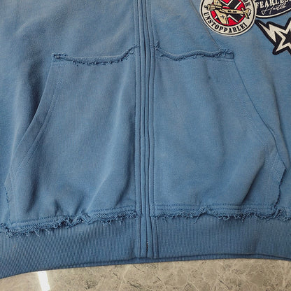 Vintage Patch Zip Up Hoodie - Distressed Racing Varsity Streetwear