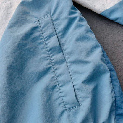 Color Block Track Jacket - Blue White Piping Y2K Nylon Windbreaker Streetwear