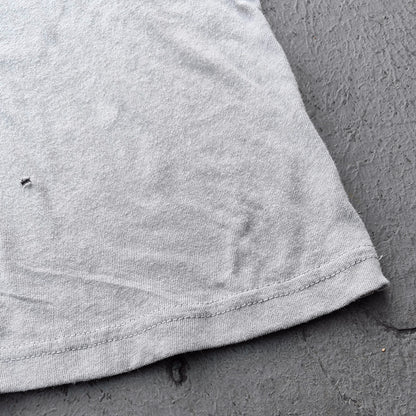 HDK Holy Glory Graphic Tee - Light Gray Dirty Wash Portrait Collage Print Distressed Ripped Y2K Streetwear