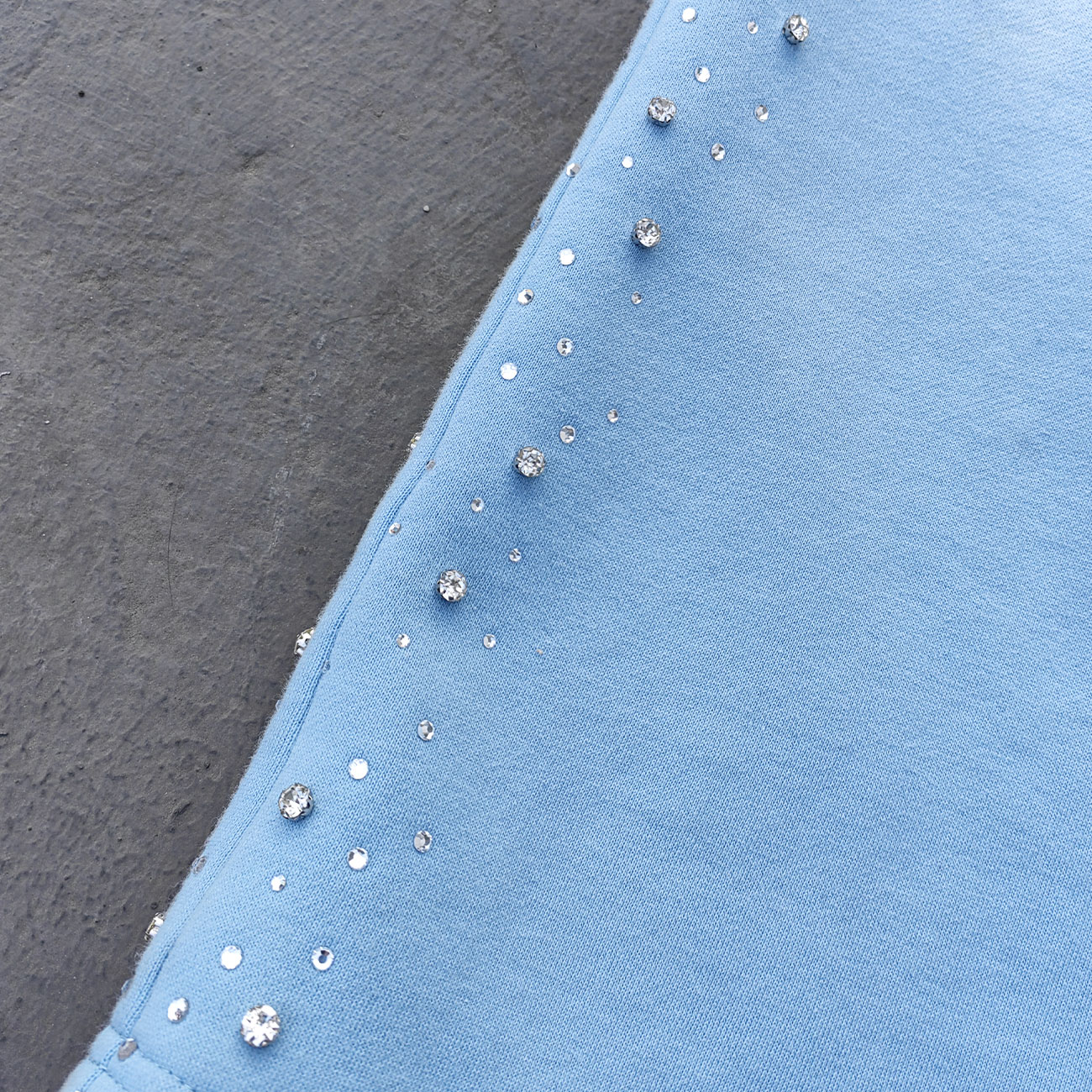 Chain Cross Print Sweatpants - Light Blue Rhinestone Distressed Wide Leg Y2K Streetwear