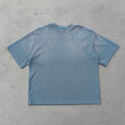 Vintage Wash Waffle Tee - Black Gray Blue Oat Distressed Oversized Y2K Boxy Fit