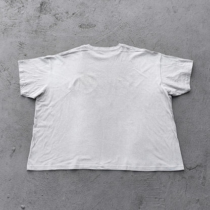 HDK Holy Glory Graphic Tee - Light Gray Dirty Wash Portrait Collage Print Distressed Ripped Y2K Streetwear