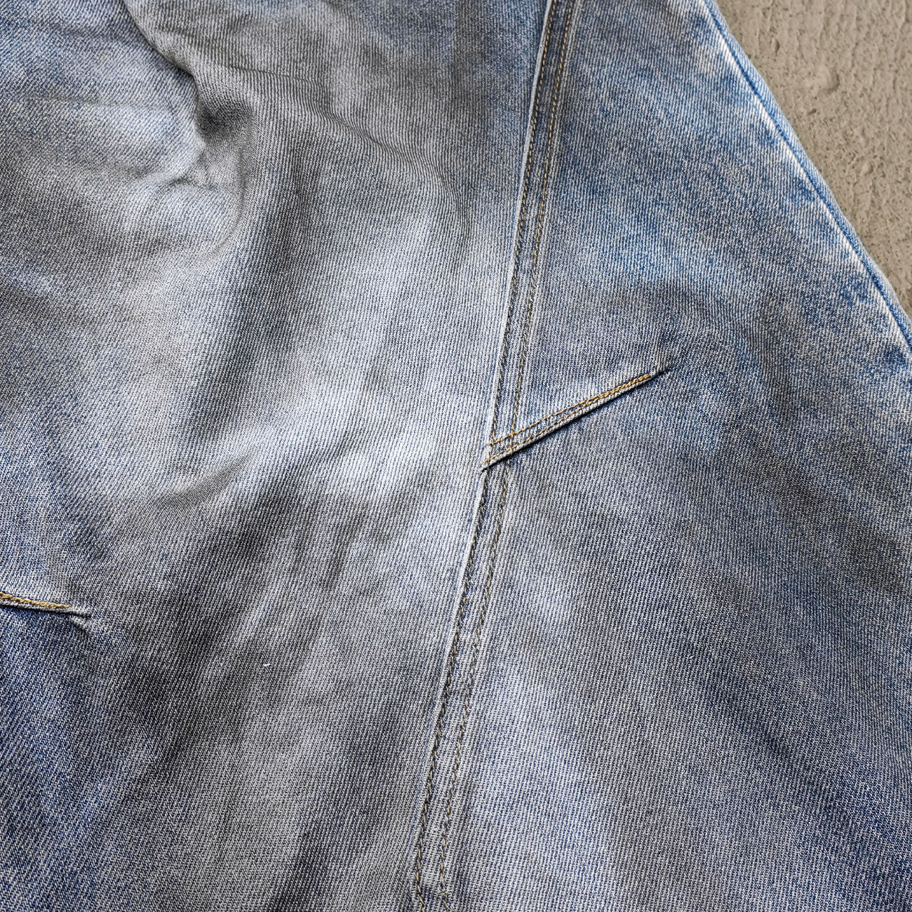 Curved Wide Leg Jeans - Light Blue Acid Wash Asymmetric Wrap Front Arc Panel Y2K Streetwear