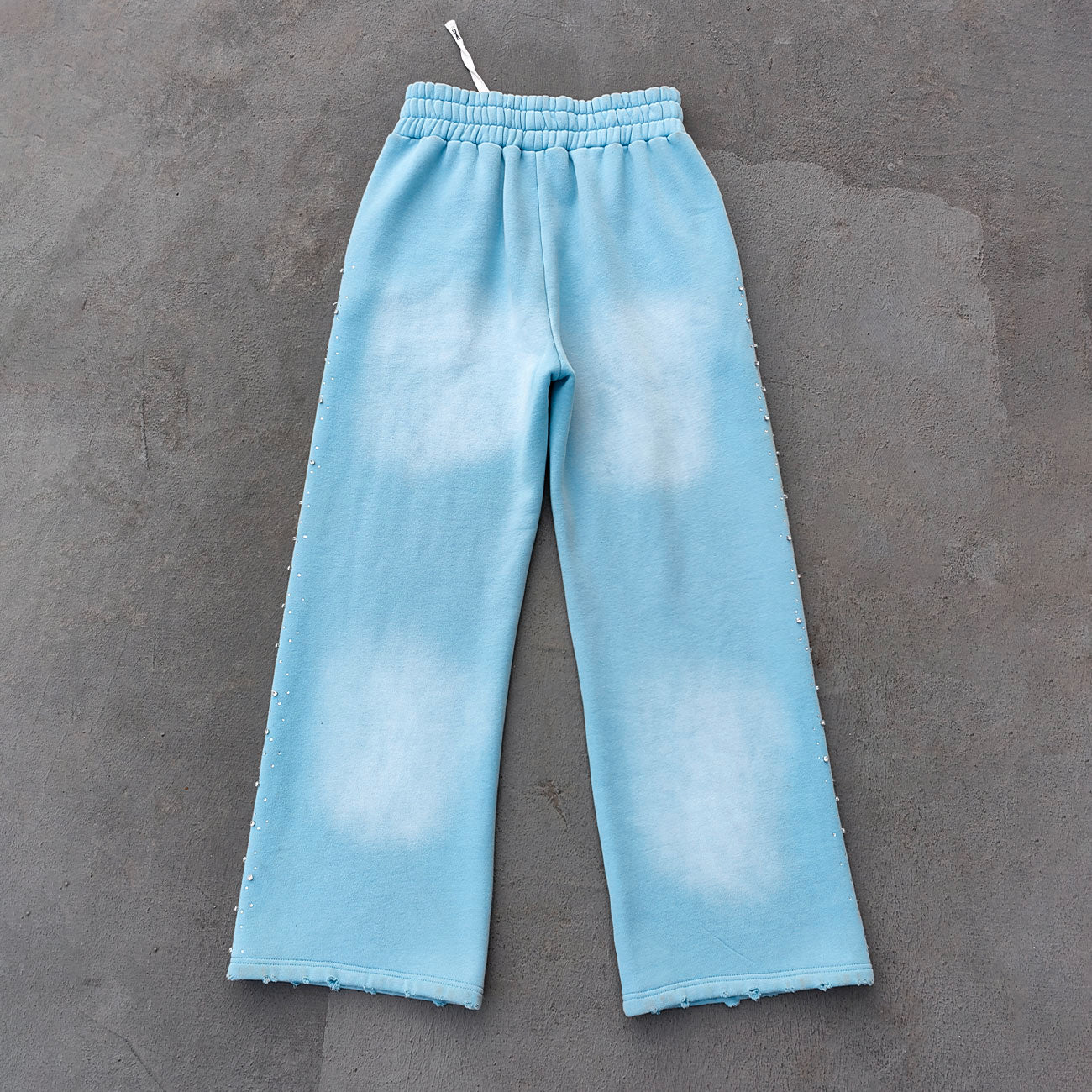 Chain Cross Print Sweatpants - Light Blue Rhinestone Distressed Wide Leg Y2K Streetwear
