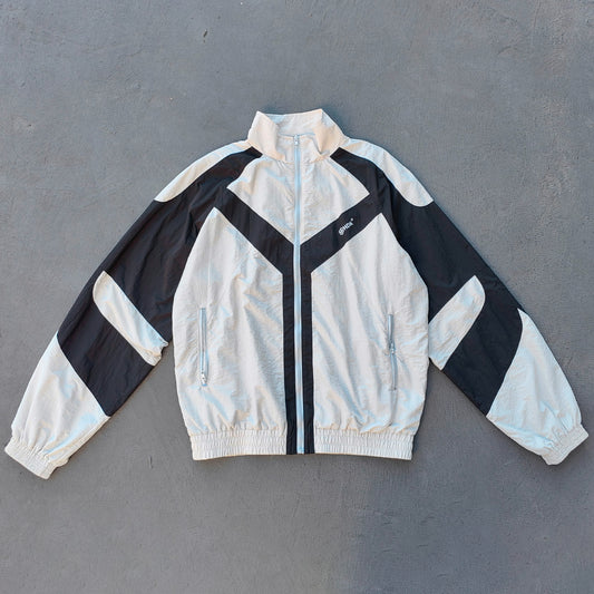 Color Block Track Jacket - White Black Geometric Y2K Windbreaker Streetwear