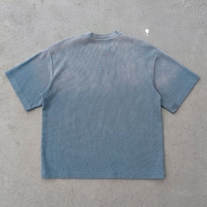 Vintage Wash Waffle Tee - Black Gray Blue Oat Distressed Oversized Y2K Boxy Fit