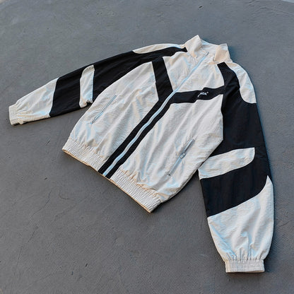 Color Block Track Jacket - White Black Geometric Y2K Windbreaker Streetwear