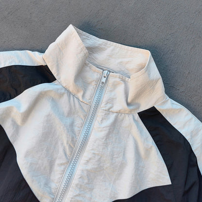 Color Block Track Jacket - White Black Geometric Y2K Windbreaker Streetwear