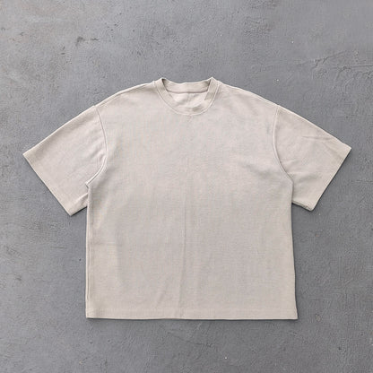 Vintage Wash Waffle Tee - Black Gray Blue Oat Distressed Oversized Y2K Boxy Fit