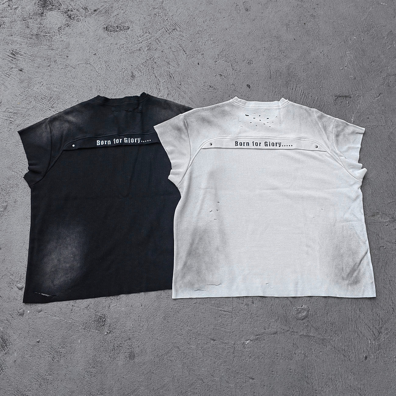 ENERGY HDK Sleeveless Tee - Black White Waffle Knit Cut Off Muscle Tee Distressed Ripped Y2K Streetwear