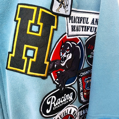 Vintage Patch Zip Up Hoodie - Distressed Racing Varsity Streetwear