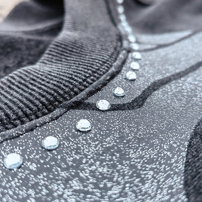 Camouflage Distressed Crewneck - Rhinestone Heart Studded Sweatshirt