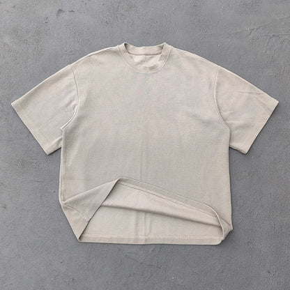 Vintage Wash Waffle Tee - Black Gray Blue Oat Distressed Oversized Y2K Boxy Fit