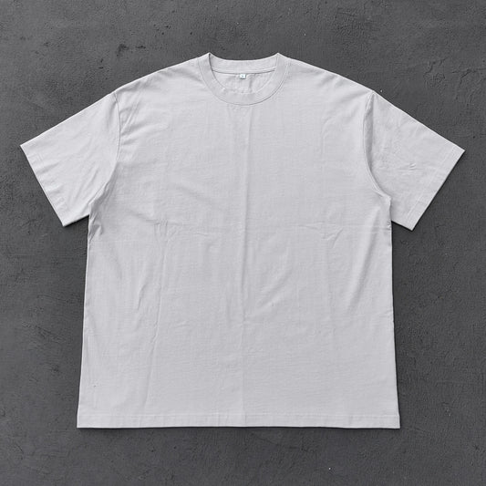 Oversized Crew Neck T-Shirt - Light Gray Blank Plain Cotton Y2K Streetwear